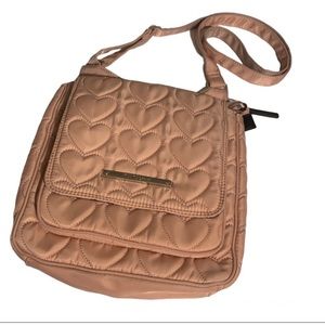 Betsey Johnson blush pink heart print quilted crossbody purse
